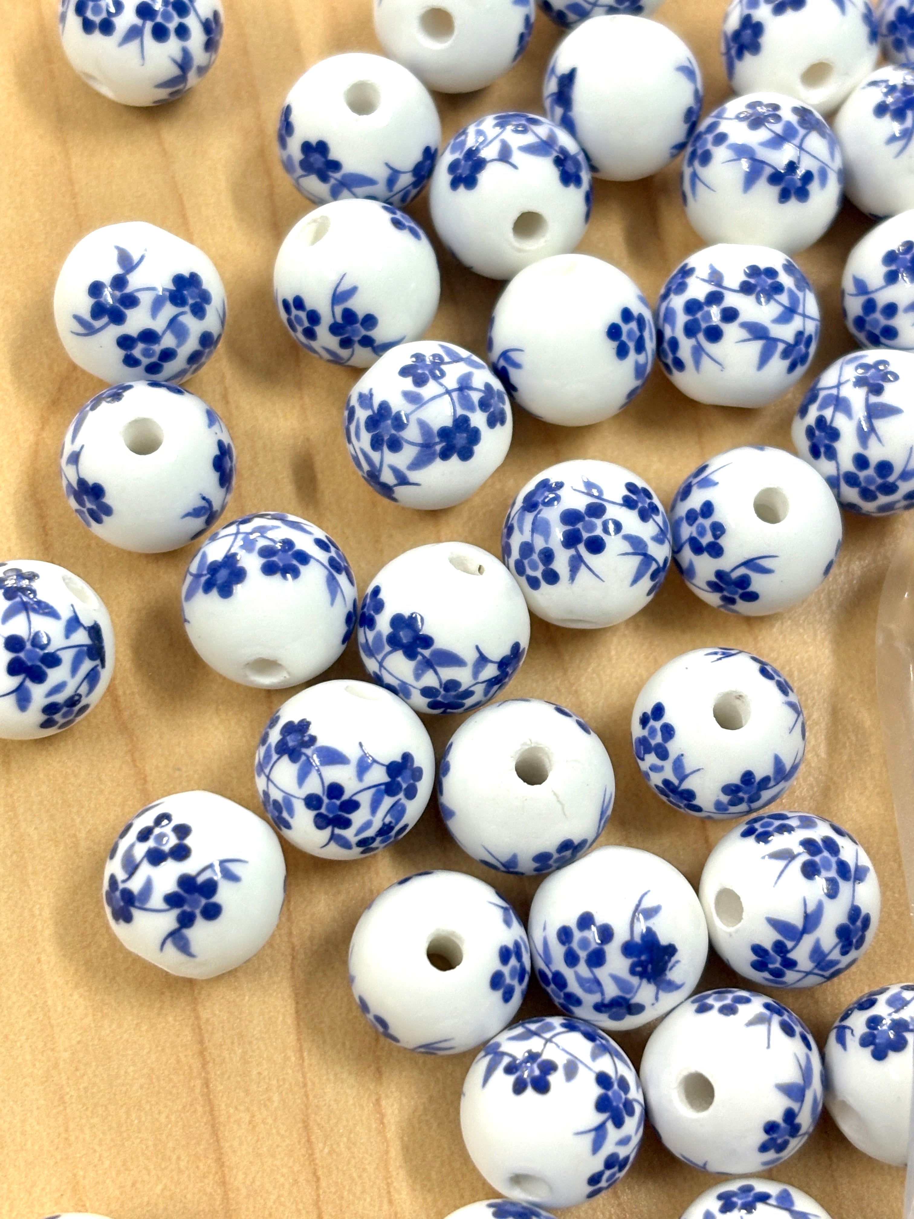 Beads ceramica blanco con azul