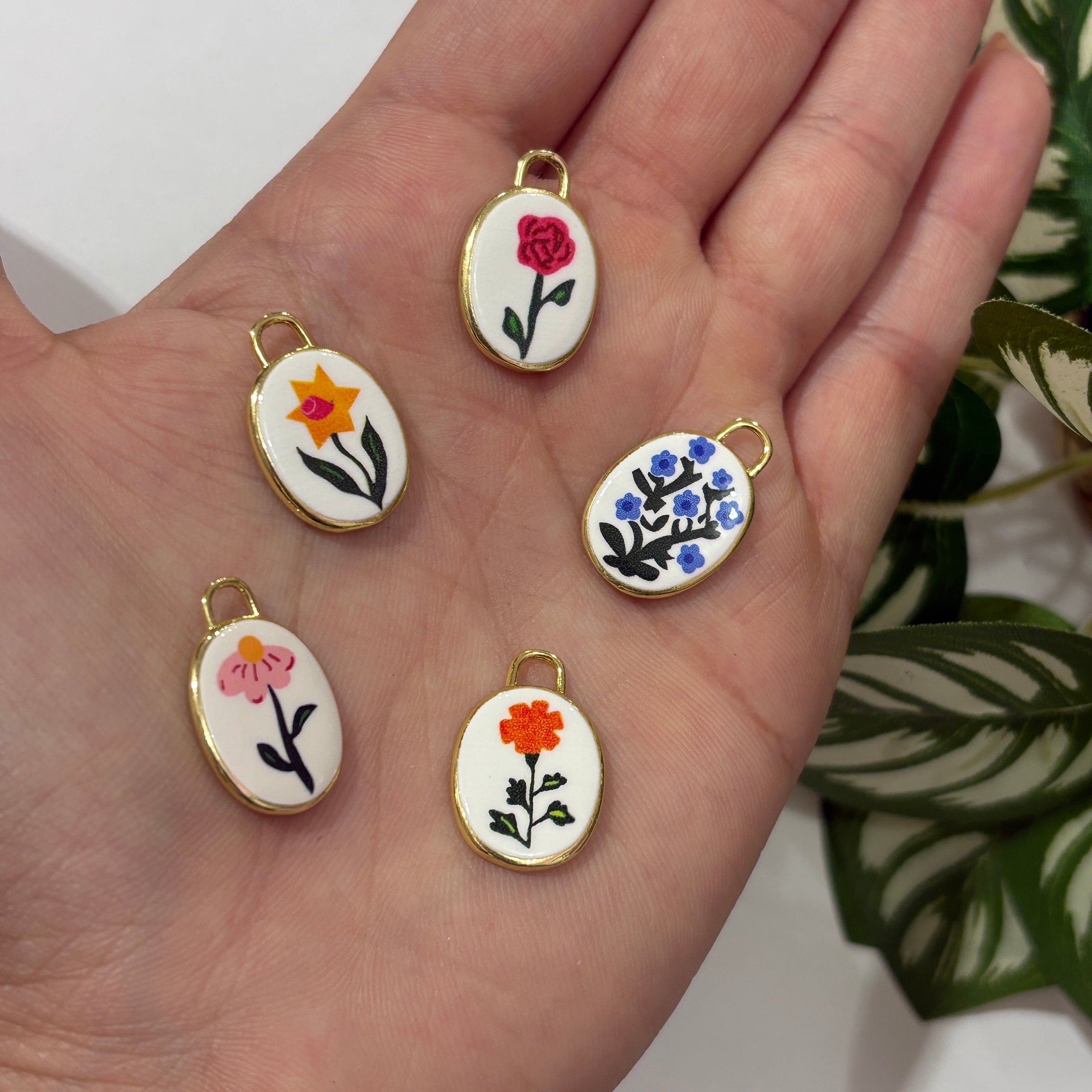 Pendant enchapado Flores Porcelana